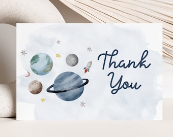 Editable Space Birthday Thank You Card Astronaut Planets To the Moon Galaxy Thank You Note Printable Template Digital Download Z292