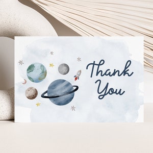 Anniversaire de l'espace modifiable Carte de remerciement Astronaute Planètes à la galaxie de la lune Note de remerciement Modèle imprimable Téléchargement numérique Z292