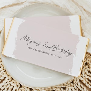 Printable Chocolate Bar Wrapper Blush Pink Watercolor Editable Chocolate Wrapper Template, DIY Birthday Party Decoration Party Favors Z22