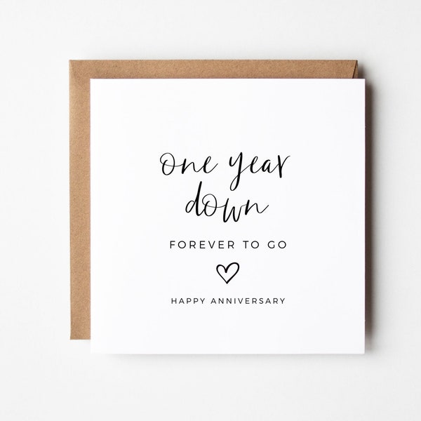 First Anniversary Card, 1st Wedding Anniversary Card, One Year Down, Minimalist Husband Wife Anniversary Card, Printable Anniversary Card
