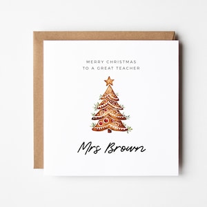 Merry Christmas Teacher Card, bewerkbare sjabloon, dank u peperkoek kerstboom ontwerp, gepersonaliseerde vierkante groet, direct afdrukbaar