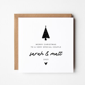 Joyeux Noël spécial couple carte modifiable, conception minimaliste d’arbre de Noël carte de vœux carrée imprimable instantanée pour les couples