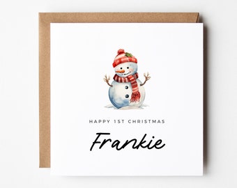 Personalised Snowman Christmas Card, Editable Name, Merry Xmas Greeting, Instant Download, Digital Print, Folded Holiday Card Keepsake Note