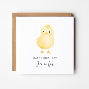 Bearbeitbare Geburtstagskartenvorlage, DIY druckbare Küken Huhn Bauernhoftier niedlicher personalisierter quadratischer Gruß für Kinder Mädchen Tochter Freund