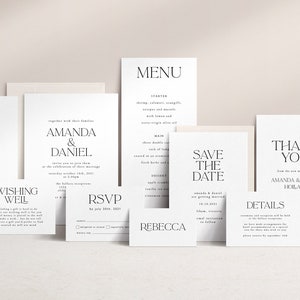Minimalist Wedding Bundle, Day of Wedding Templates, Simple White Invitation Suite, 100% Editable, Modern Instant Download, Templett WED19