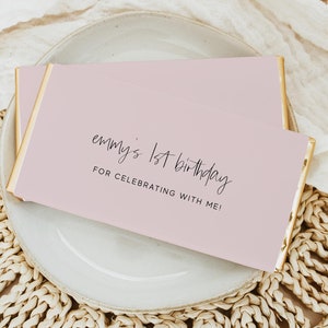 Blush Pink Chocolate Bar Wrapper Template, Printable Candy Bar Wrapper Label, 1st Birthday Girl Candy Bar Wrapper, Birthday Party Favor Z170