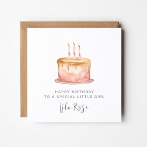 Bewerkbare verjaardagskaartsjabloon, DIY afdrukbare roze gouden cake kaarsen vierkante wenskaart meisjes dochter vriend bestie moeder oma tante