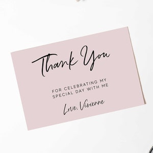 Blush Pink Thank You Card, Modern Minimalist Script 4x6 Editable Printable Instant Digital Download for Birthday or Baby Shower DIY Z60