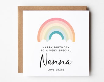 Regenboog verjaardagskaart voor Nanna, gepersonaliseerd van kleindochter kleinkind, DIY afdrukbare Instant Download, bewerkbare vierkante wenskaart