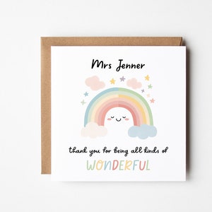 Cartão de agradecimento arco-íris pastel, download DIY personalizado para professor amigo mentor todos os tipos de cartão de nota de agradecimento de final de semestre maravilhoso