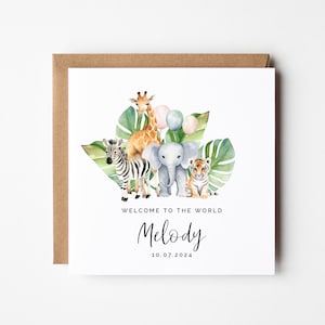 New Baby Card, Custom Safari Animal Greeting Card, Welcome To The World Card, Congratulations On New Baby Card, Printable Baby Shower Card