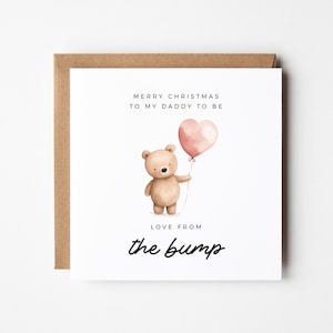 Biglietto di buon Natale per essere papà, dalla figlia del pancione, auguri di Natale istantanei stampabili con design Teddy, biglietto quadrato personalizzato modificabile