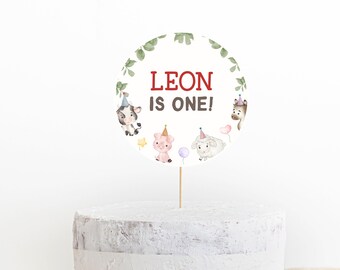 Cake Topper Printable Template, Editable Farm Animals Birthday Baby Shower Boys Farmer Digital Instant Download Cake Centerpiece Decor Z294