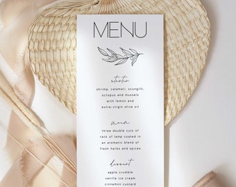 Wedding Menu Template, Editable Wedding Menu Printable, Simple Leaf Menu Card, Printable Menu Card, Templett Menu, Instant Download WED38