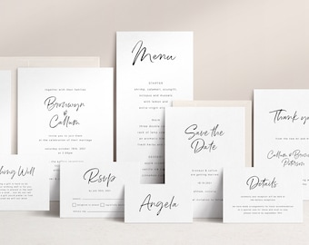 Wedding Bundle, Modern Minimalist Wedding Invite, Large Wedding Kit, Printable Wedding Invitation, Simple Clean Edgy Wedding DIY WED20