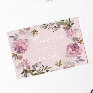 Tarjeta de agradecimiento floral 4x6, rosa rubor editable flor botánica nota corona moderna cumpleaños boda despedida de soltera imprimible DIY Digital Z134