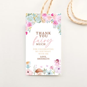 Fairy Princess Thank You Tag, Editable Template Printable Instant Download Pink Purple Floral Butterfly Birthday or Baby Shower Favors Z296