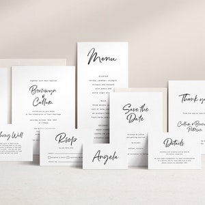 Wedding Bundle, Modern Minimalist Wedding Invite, Large Wedding Kit, Printable Wedding Invitation, Simple Clean Edgy Wedding DIY WED20