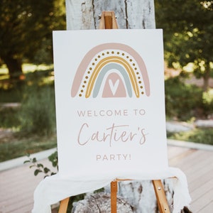 Modern Pastel Rainbow Birthday Welcome Sign, Editable Template Printable Instant Download Personalized Party Decor Girls 1st Birthday Z9