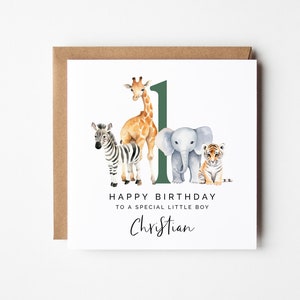 Carte de joyeux 1er anniversaire, à un petit garçon spécial, 1er anniversaire pour garçon, carte d'anniversaire animal safari, jolie carte de voeux, anniversaire à imprimer