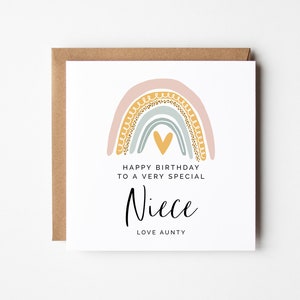 Carte d'anniversaire nièce de tante - joli arc-en-ciel pastel, carte de voeux carrée modifiable, imprimable et personnalisée, carte à téléchargement immédiat pour tout âge