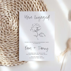 Modern Rose Engagement Invitation Template, We&#39;re Engaged Invitation, Minimalist Engagement Party Invitation, Engagement Announcement WED03