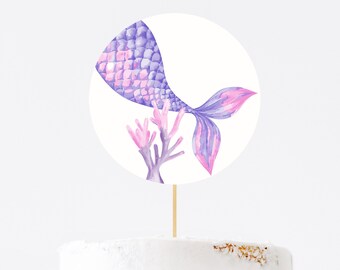 Mermaid Birthday Centerpiece Cake Toppers Cut Out, Girls Mermaid Party, Under the Sea Party, Purple Pink Digital Download Printable Z290