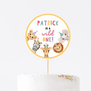 Printable Party Animals Cake Topper Template, Safari Animals Centerpiece Birthday Party Jungle Cake Topper Zoo Wild One Decorations DIY Z293