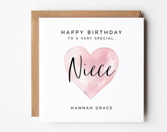 Biglietto di auguri per la nipote di compleanno della zia - Cuore rosa acquerello modificabile, biglietto di auguri quadrato personalizzato fai-da-te, modello di biglietto di auguri con download istantaneo