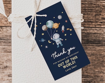 Editable Outer Space Favor Tags Space Birthday Thank You Label Astronaut Gift Tags Planets Galaxy Printable Template DIY Favor Tags Z292