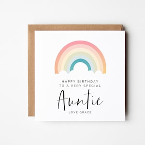 Regenbogen Geburtstagskarte für Tante, personalisierte DIY druckbare, sofortiger Download, bearbeitbare quadratische Karte von Nichte Grußkarte