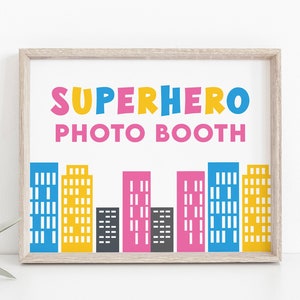 Superhero 8x10 Birthday Sign, Photo Booth Editable Template Pink Party Decor Printable Instant Download Kids Girls DIY Signage Z297