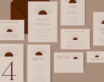 Mega Wedding Bundle, Boho Wedding Invitation Template Set, Printable Wedding Invitation, Bohemian Wedding Invite, Simple Clean DIY WED44