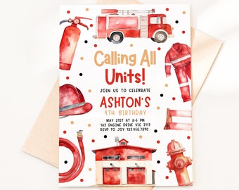 Fireman Birthday Invitation, Boys 1st 2nd 3rd 4th Firefighter Editable Fire Truck Party Invite Printable Instant Download DIY Digital Z358