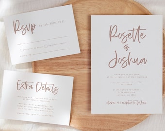 Wedding Suite Editable Template, Instant Download Printable, Minimalist Modern Romantic Elegant, Invite, RSVP and Details Card DIY WED52