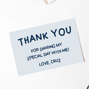 Navy Blue Thank You Card, Editable Template 4x6 Simple Pastel Kids Boys Printable Instant Download DIY Birthday Party Gratitude Note Z142