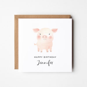 Bearbeitbare Geburtstagskartenvorlage, DIY druckbares Schwein Schweinchen Bauernhof Tier niedlicher quadratischer Gruß für Kinder Mädchen Tochter Freund Sofort-Download