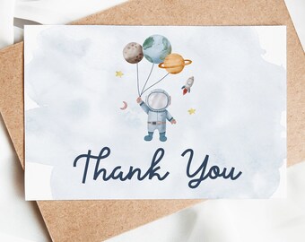 Editable Space Birthday Thank You Card Astronaut Planets To the Moon Galaxy Thank You Note Printable Template Digital Download Z292