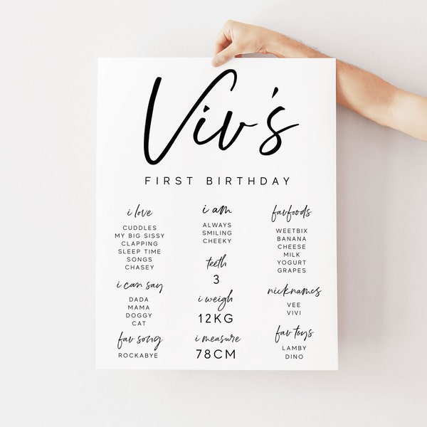 Baby's 1st Year Milestone Poster, Modern Minimalist Monochrome Script Editable Printable Instant Digital Download for Birthday Keepsake Z60