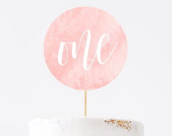 Editable Pink Watercolor Birthday Cake Topper, Customizable DIY Cake Decoration Personalized Printable Watercolor Party Instant Download Z58