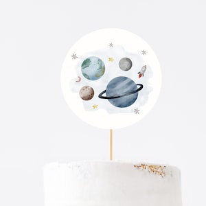 Druckbare Weltraum Cake Topper Weltraum Geburtstagsparty Herzstück Galaxy Tischdekoration Junge Astronaut Aquarell Planeten Digital DIY Party Z292