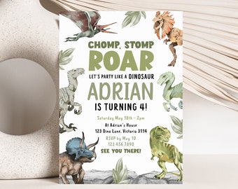Dinosaur Birthday Invitation Template, Modern Dinosaur Boy Birthday Invite, Editable Instant Download, Jurassic Dinosaur Party DIY Z304
