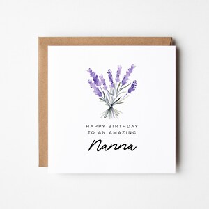 Cartão de feliz aniversário Nanna - lavanda aquarela editável, saudação quadrada personalizada DIY, download instantâneo, do cartão da neta