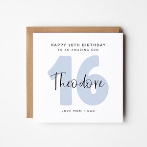 Personalisierte Geburtstagskarte - Jungen Blau 16 Bearbeitbar Modern Minimalist, DIY Personalisierte Quadratische Gruß, Sofort Download für Teen, Jedes Alter