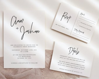 Minimalist Wedding Invitation Set Simple Modern Minimal Wedding Invite RSVP Details Editable Template Instant Download Templett DIY WED30