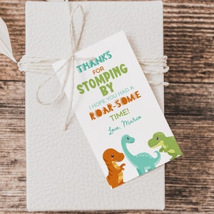 Editable Dinosaur Favor Tags, Thank You for Stomping By Printable Thank You Tag Boy Dino Birthday Party Tags Printable Template Z306