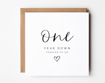 Tarjeta del primer aniversario, tarjeta del 1er aniversario de boda, un año menos, tarjeta de aniversario minimalista de la esposa del marido, tarjeta de aniversario imprimible