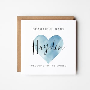 Neues Baby Boy Glückwunschkarte, blaues Aquarell Herz, personalisiert, DIY Printable, Sofort Download, Willkommen in der Welt Quadrat Karte