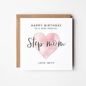 Carte d'anniversaire de belle-mère, coeur aquarelle rose, téléchargement immédiat imprimable personnalisé, carte carrée bricolage de l'enfant à la carte mère