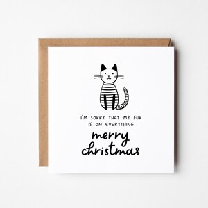 Feliz tarjeta de gato de Navidad, bricolaje editable personalizado, descarga instantánea de pelo en todas partes tarjeta de broma para gato mamá papá, plantilla de tarjeta de felicitación de bricolaje